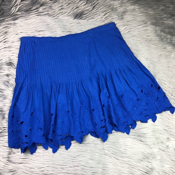 J. Crew Eyelet Floral Mini Skirt Blue Pleated - Picture 2 of 8
